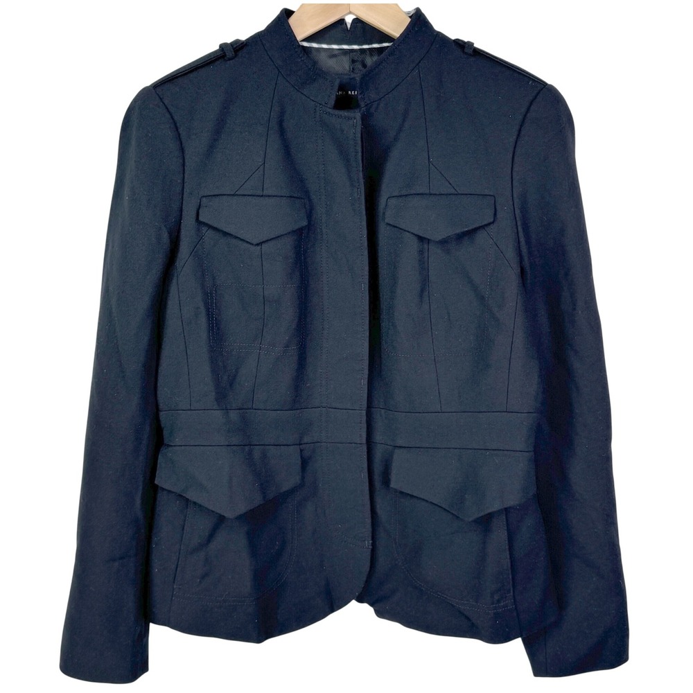 Banana Republic Black Military Style Jacket Wool Blend‎ Size 12 Fitted Tailored